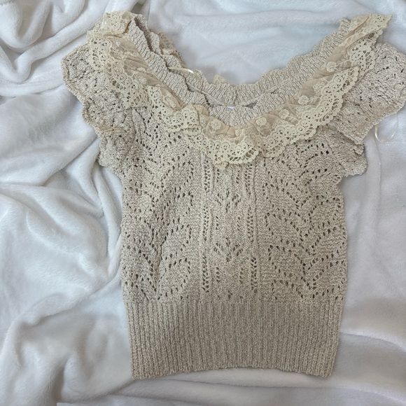 Bluivy Cream Off-the-Shoulder Sweater with Lace Detail - Picture 1 of 3